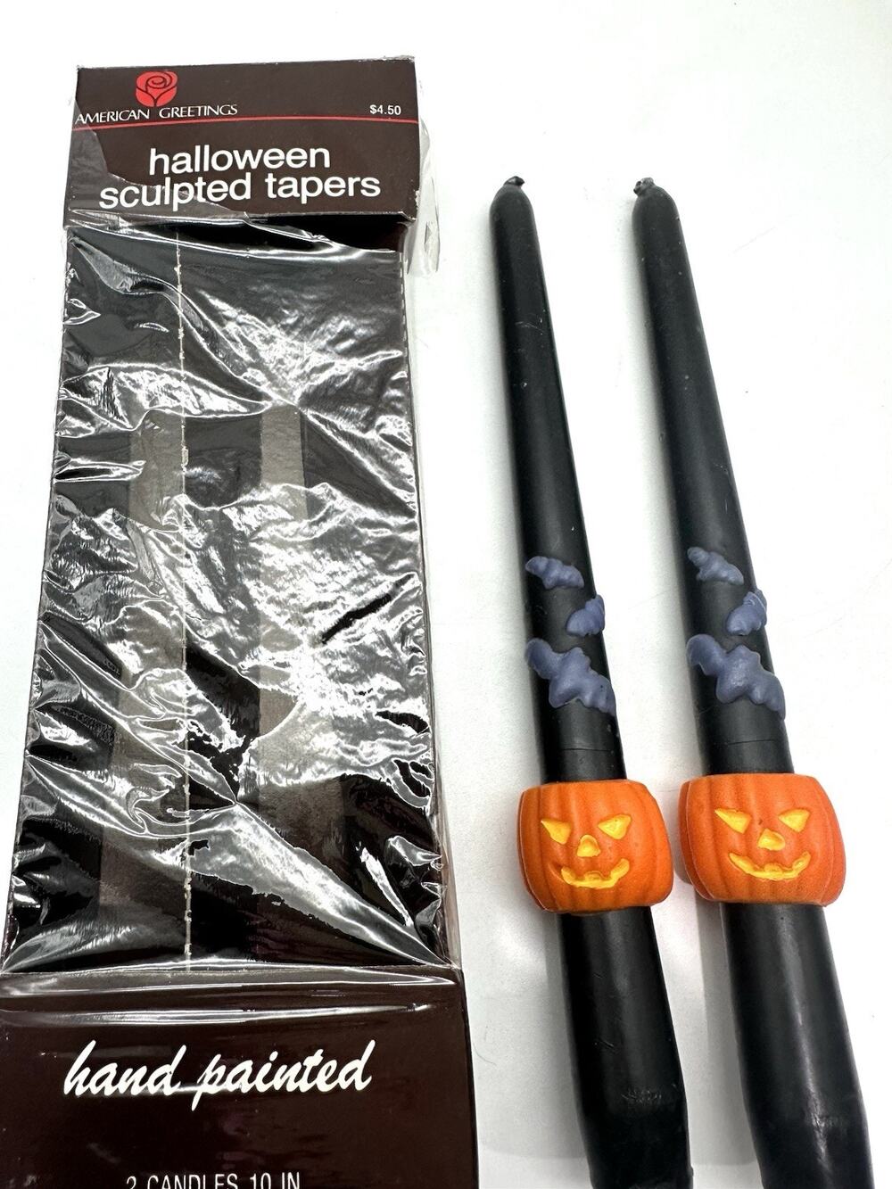 American Greetings Halloween Pumpkin Bat 10" Taper Candles Vintage Black
